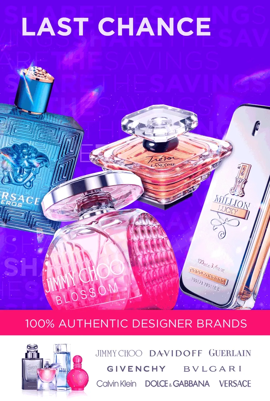 Popular fragrances are displayed on top of background advertising Friends & Family sale