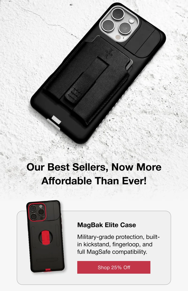 MagBak Elite Case Military-grade protection, built-in kickstand, fingerloop, and full MagSafe compatibility.