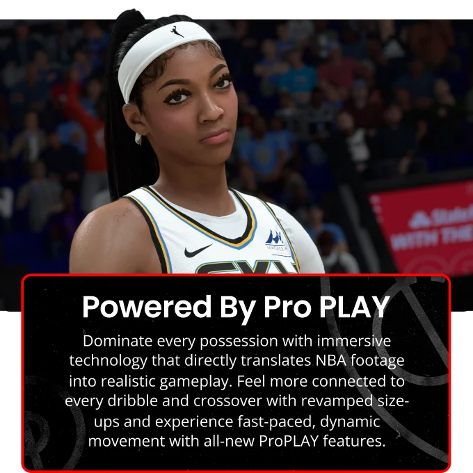Powered By Pro PLAY | Dominate every possession with immersive technology that directly translates NBA footage into realisitc gameplay. feel more connected to every dribble and crossover with revamped size-ups and experience fast-paced, dynamic movement with all-new ProPLAY features.