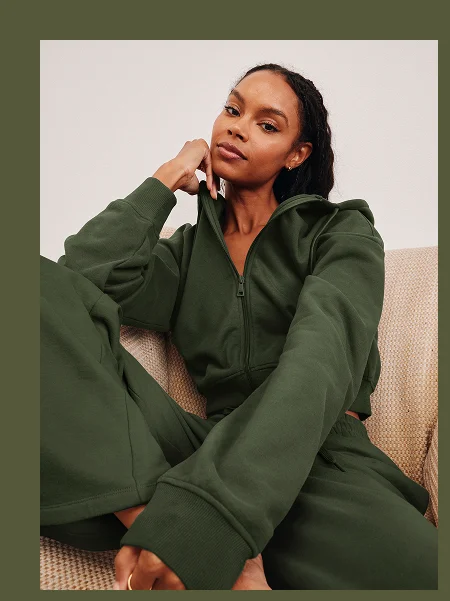 LuxeFleece Zip Up Hoodie in Dark Olive