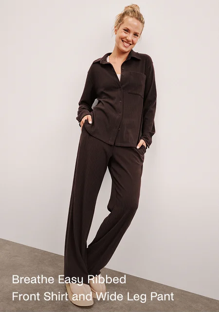 Breathe Easy Ribbed Wide Leg Pant in Dark Chocolate