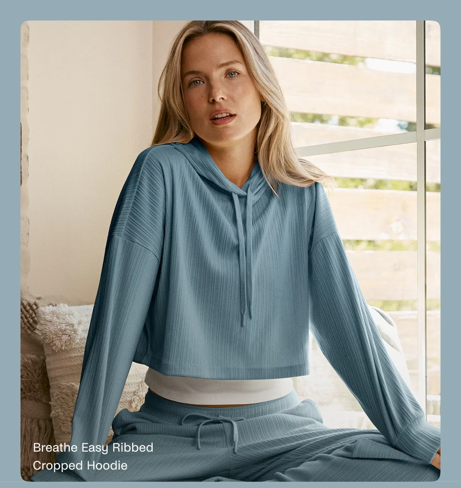 Breathe Easy Ribbed Cropped Hoodie in Misty Blue