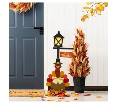Glitzhome 36"H Thanksgiving LED Turkey Lamp Post Porch Decor