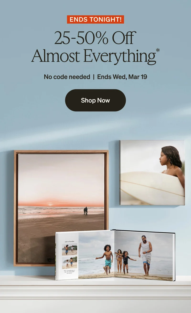 Ends tonight: 25-50% off almost everything & free shipping on cards