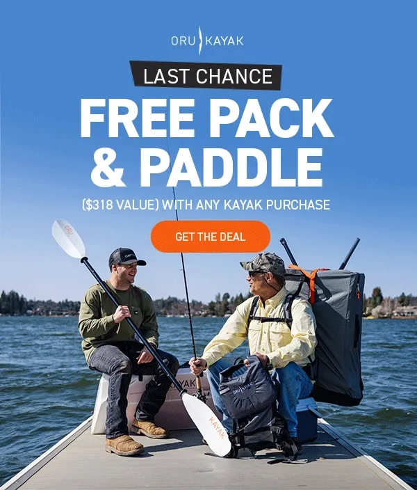 LAST CHANCE! Get a FREE paddle + carrying pack ($318 value) with any kayak purchase!