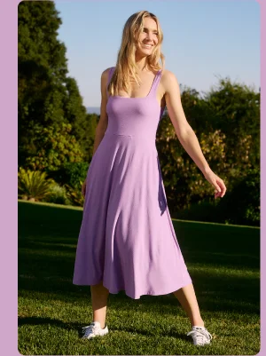 Featherweight At The Ready Square Neck Dress in Lilac Petal Heather
