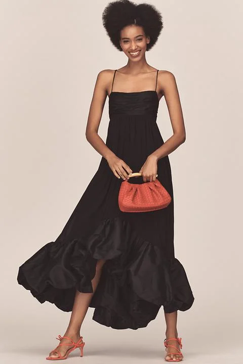 Maeve Sweetheart Babydoll Ruffle-Hem Maxi Dress