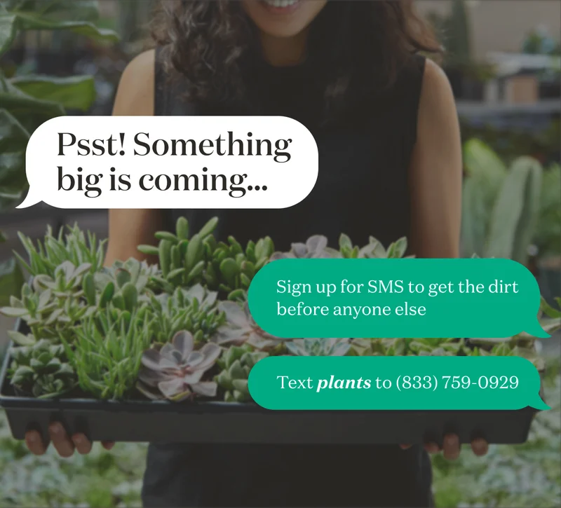 Psst! Something big is coming. Text PLANTS to 833-759-0929 to get the dirt first.