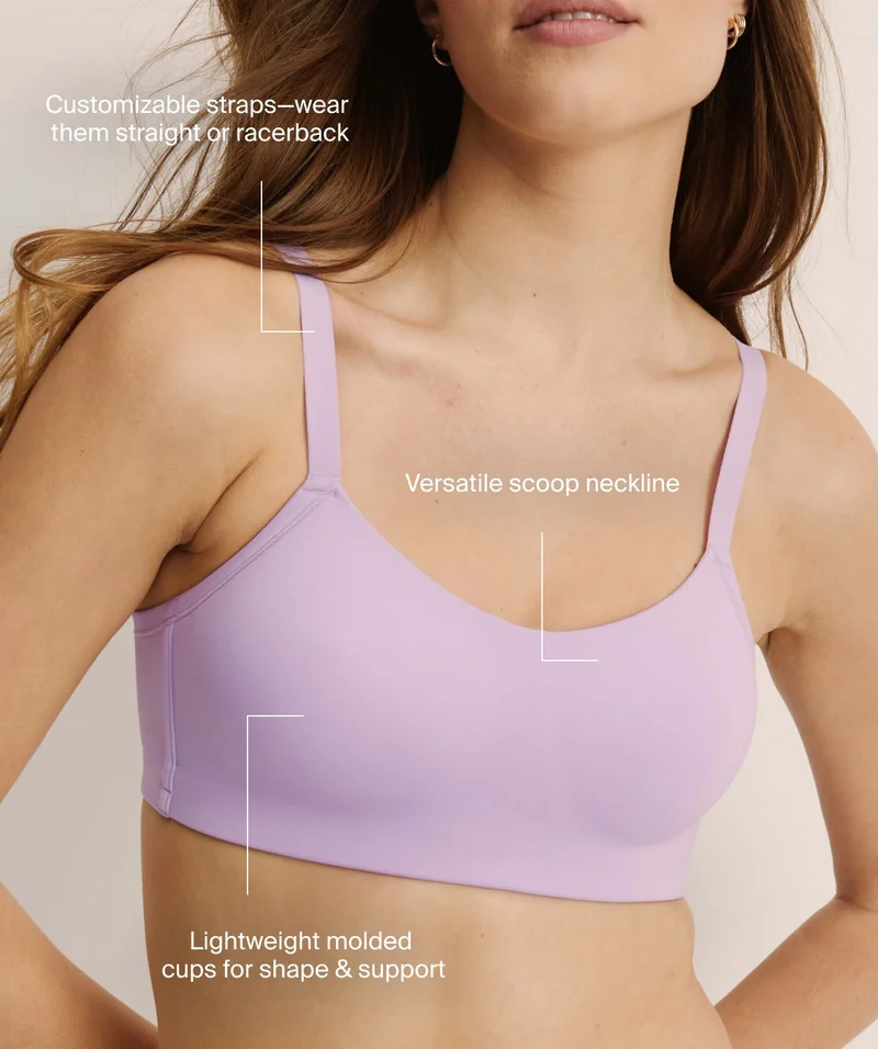 Customizable straps-wear them straight or racerback. Versatile scoop neckline. Lightweight molded cups for shape & support.