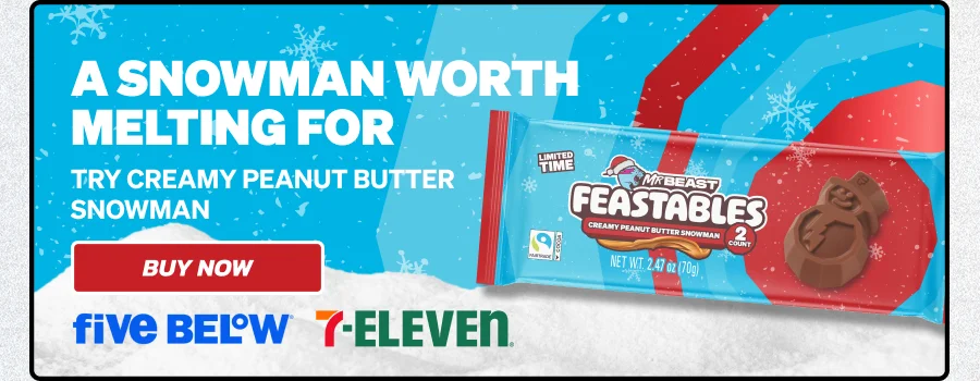 A SNOWMAN WORTH MELTING FOR. Try creamy peanut butter snowman! Available at Five Below & 7-Eleven. Buy now!