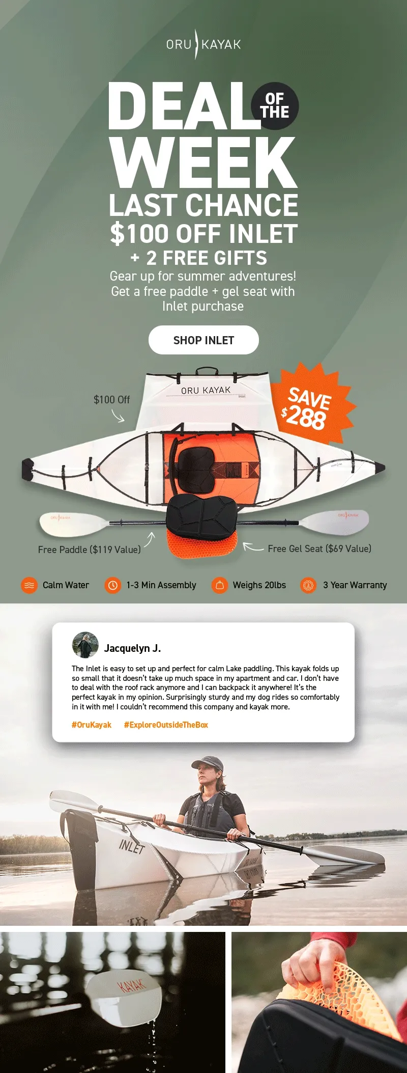 Last Chance: Get $100 off Inlet + 2 FREE Gifts! Redeem your savings + free paddle & gel seat today ($288 value)