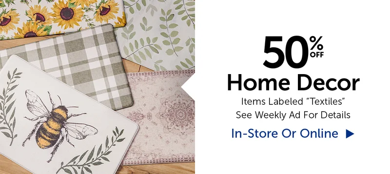 50% Off Home Decor - Items Labeled "Textiles"