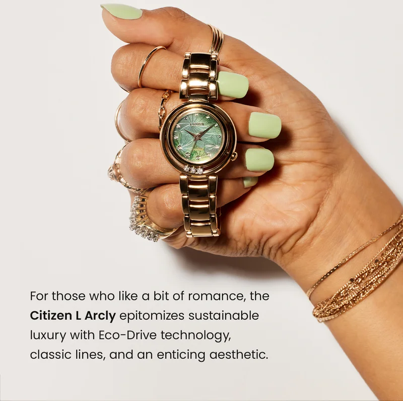 For those who like a bit of romance, the Citizen L Arcly epitomizes sustainable luxury with Eco-Drive technology,  classic lines, and an enticing aesthetic.