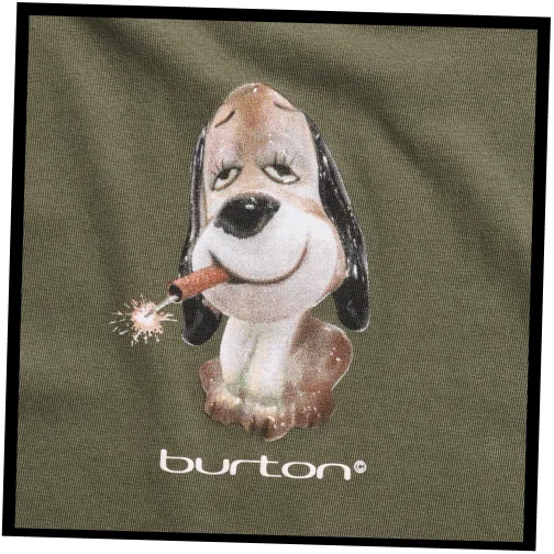 Close-up shot of the Burton Short Fuse Short Sleeve T-Shirt graphic in khaki green