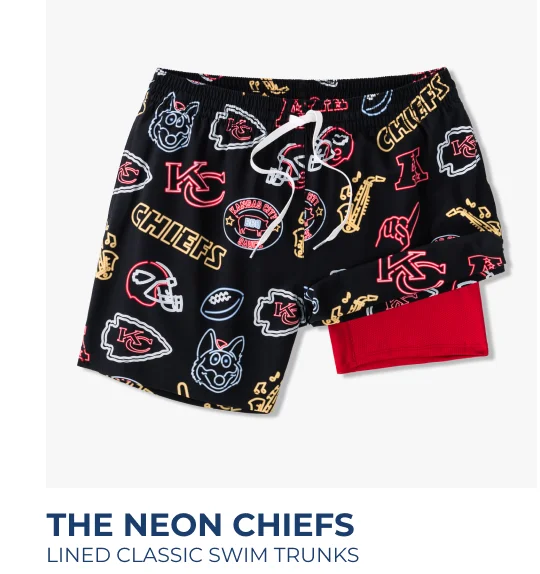 Lined Classic Swim Trunks: The Neon Chiefs