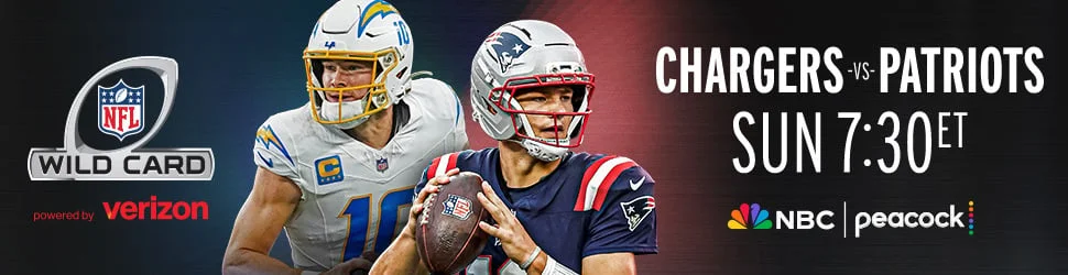 Chargers vs. Patriots SUn at 7:30p on NBC & Peaock