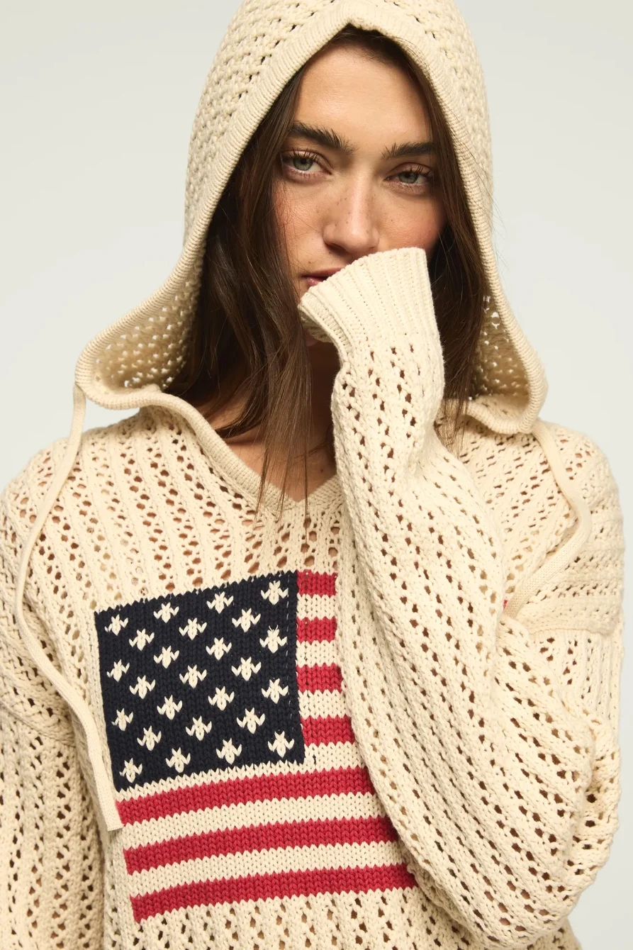 Image of Lucky Brand Americana Hoodie Sweater - Women's Clothing Outerwear Sweatshirts Crewneck Hoodies in Whitecap Gray