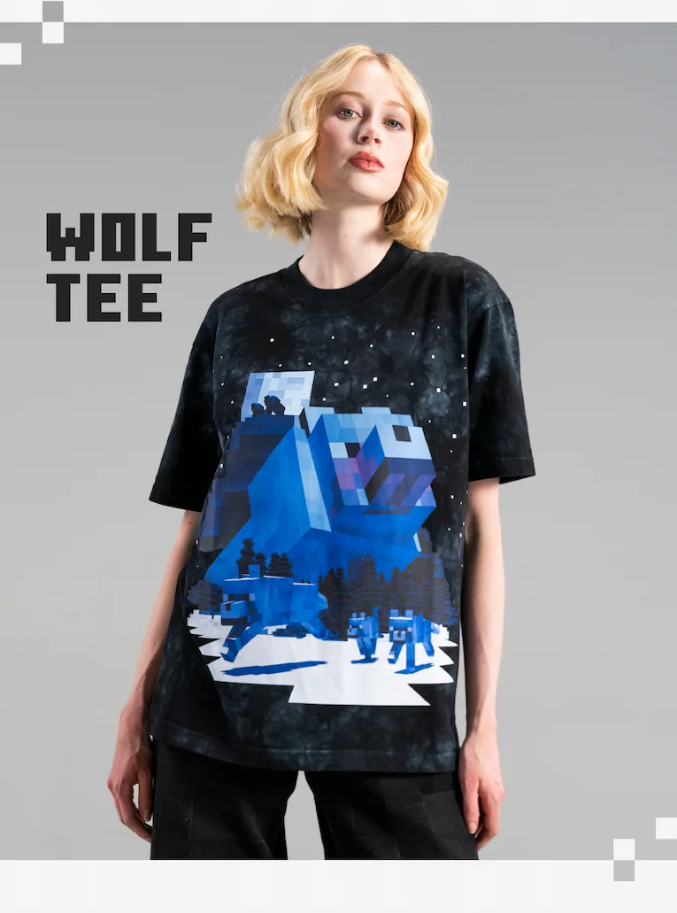 WOLF TEE (pic of female model with a serene facial expression wearing Cool Shirtz' The Wolf Tee)