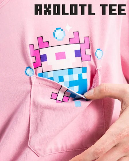 Close up of the pocket on Cool Shirtz' Axolotl Tee