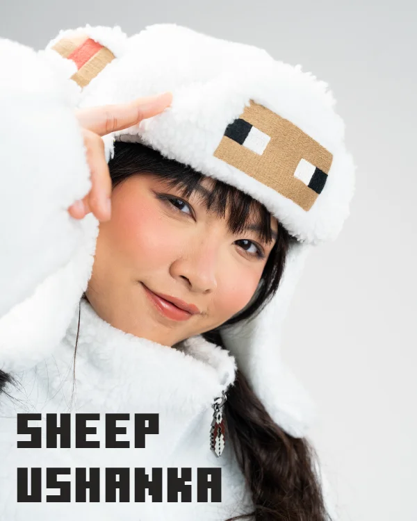 Close up of female model wearing Cool Shirtz' Sheep Ushanka