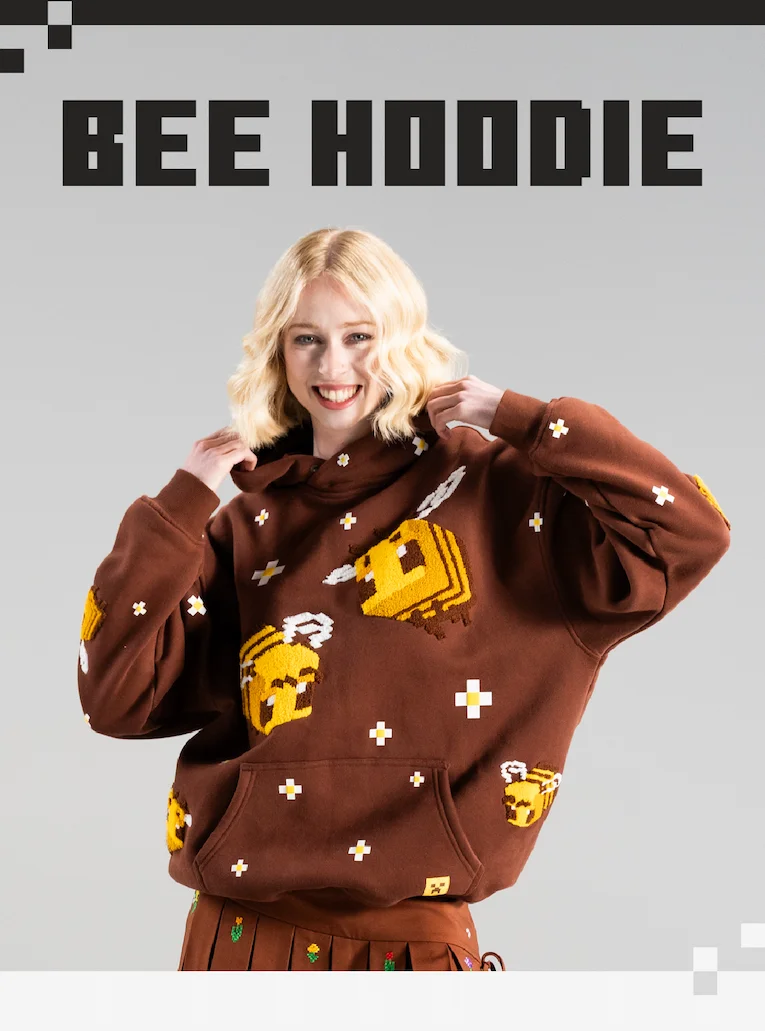 (pic of female model smiling brightly wearing Cool Shirtz Bee Hoodie) BEE HOODIE IS COMING!!