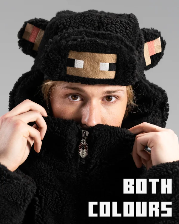 Close up of male model wearing Cool Shirtz' black Sheep Ushanka
