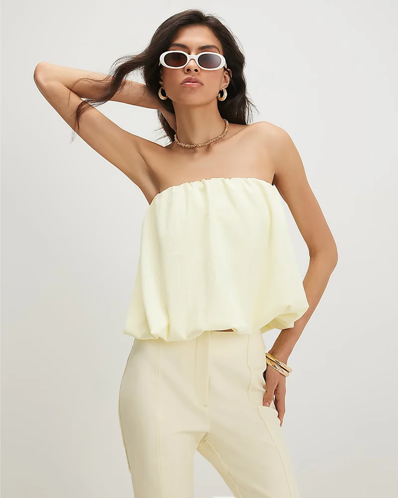 Womens Yellow Bandeau Bubble Top