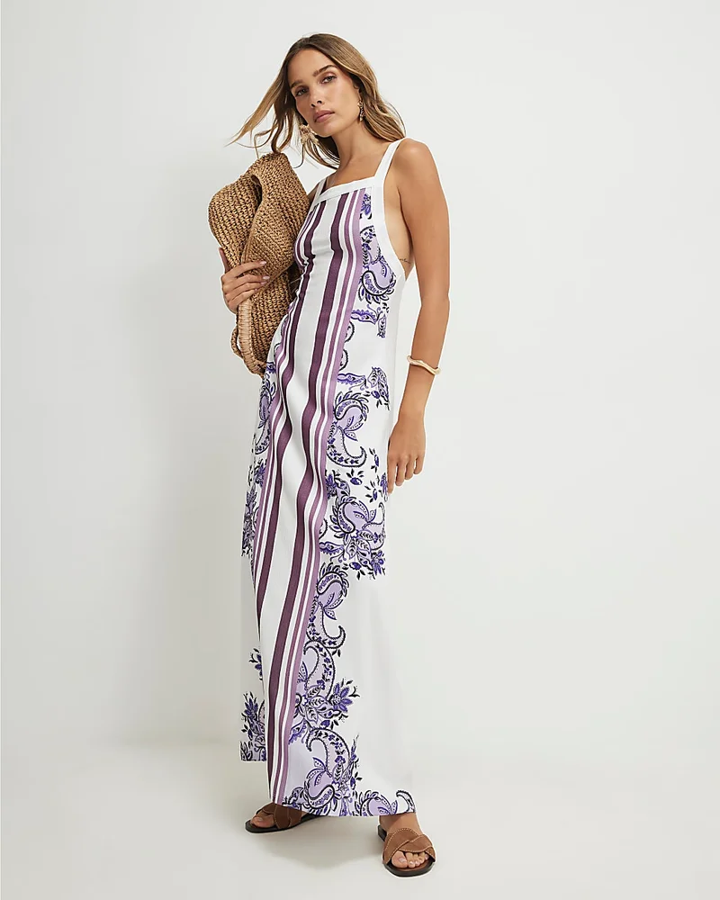 Womens Purple Paisley Print Textured Maxi Dress
