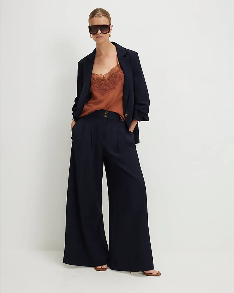 Womens Navy Wide Leg Trousers