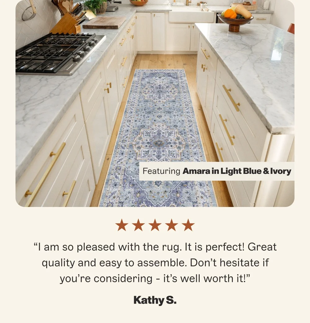 Featuring Amara in Light Blue & Ivory “I am so pleased with the rug. It is perfect! Great quality and easy to assemble. Don’t hesitate if you’re...