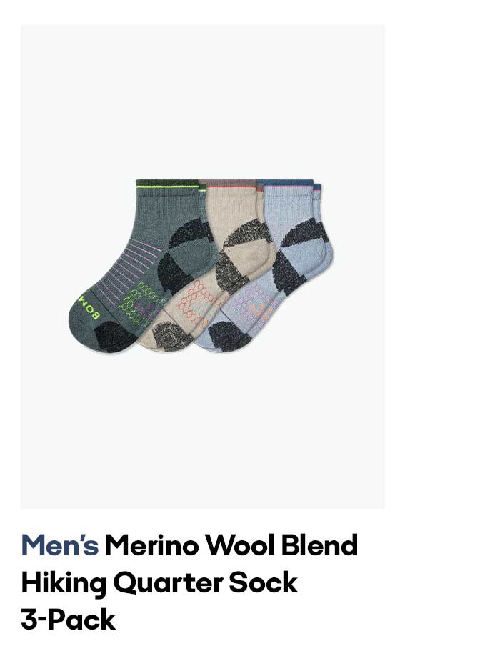 Men's Merino Wool Blend Hiking Quarter Sock 3-Pack