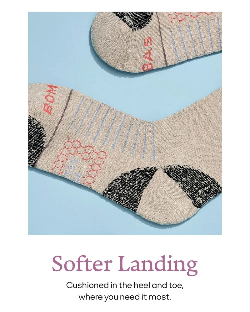 Softer Landing Cushioned in the heel and toe, where you need it most.