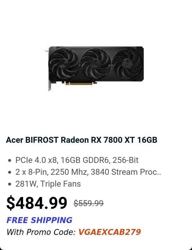 Acer BIFROST Radeon RX 7800 XT 16GB