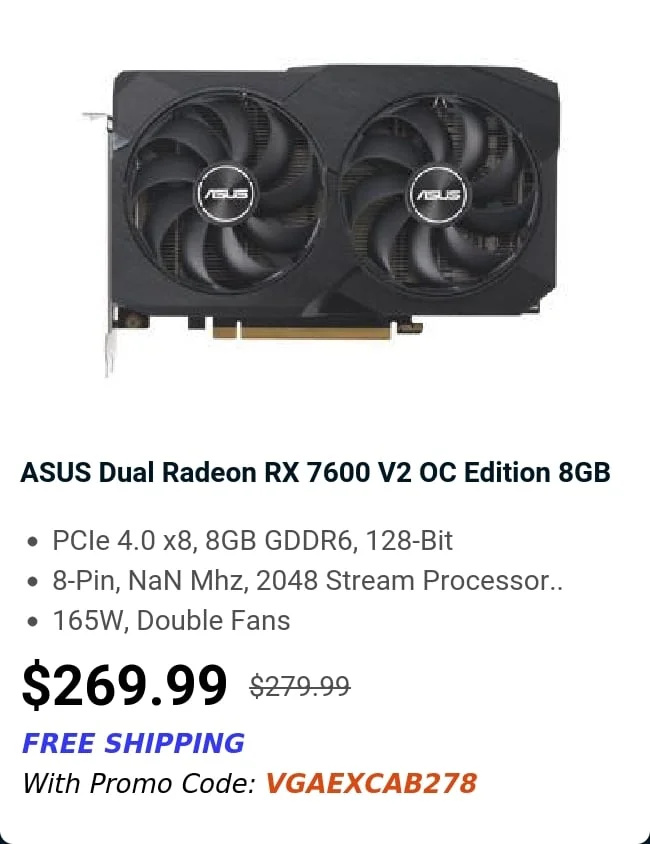 ASUS Dual Radeon RX 7600 V2 OC Edition 8GB