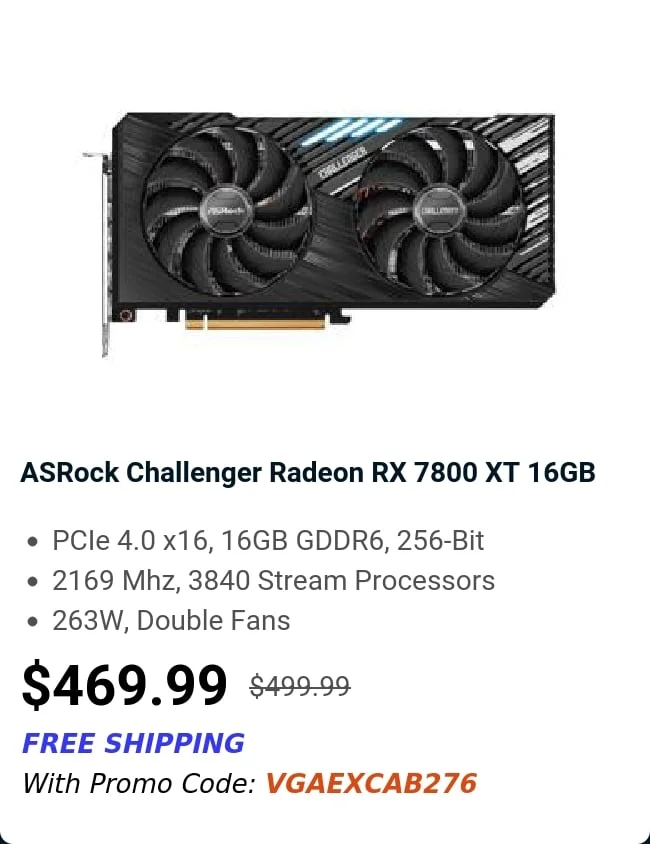 ASRock Challenger Radeon RX 7800 XT 16GB