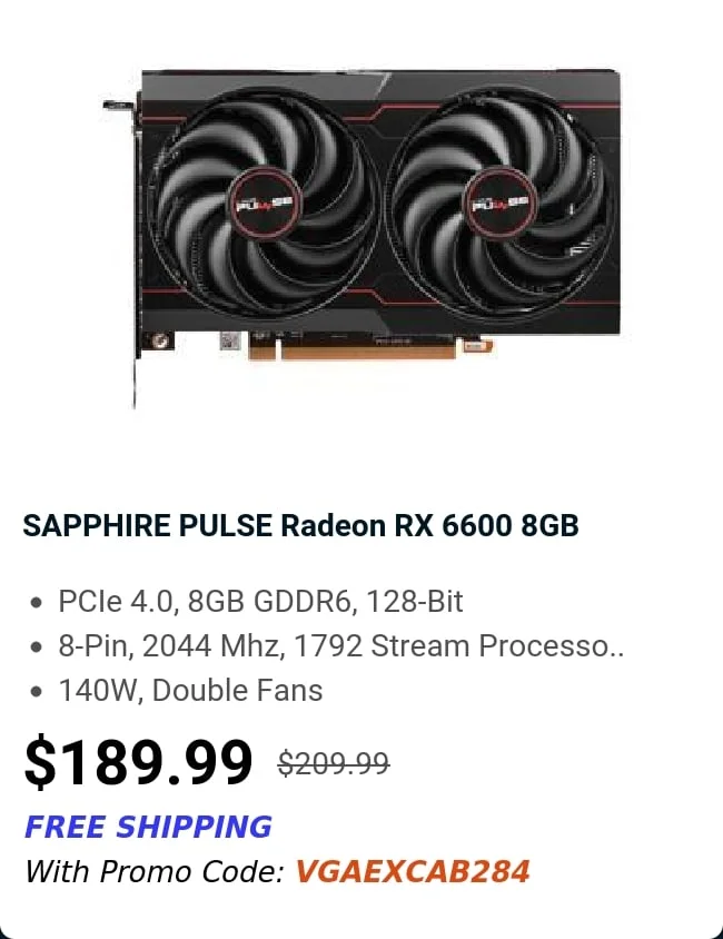 SAPPHIRE PULSE Radeon RX 6600 8GB
