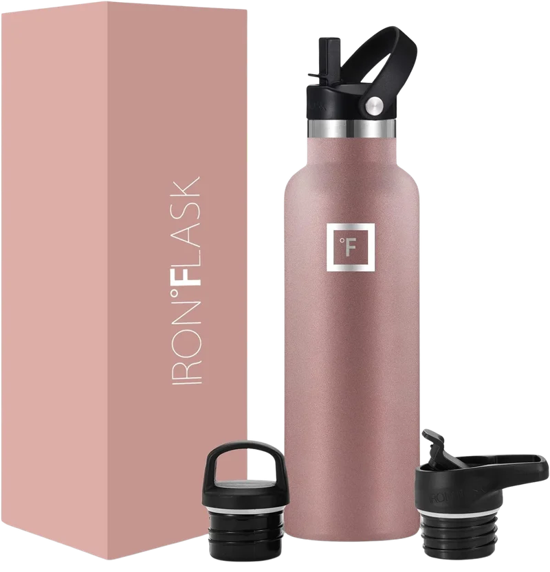 Image of Iron Flask 20 oz Narrow Mouth Bottle with Straw Lid - Rose Gold