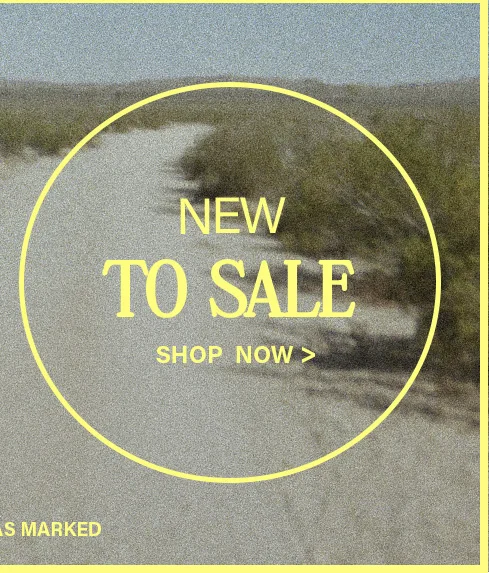 Sandy desert path and green shrubs under a pale sky. Yellow text: "NEW TO SALE", "SHOP NOW >", promoting recently added discounted items.