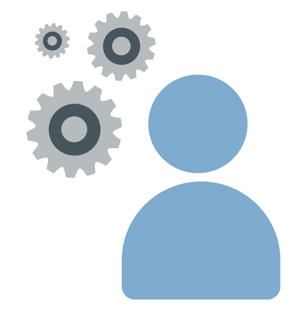 An icon of a person with gears next to it