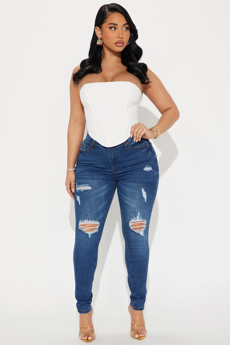 Image of Got Spunk Destroyed High Stretch Skinny Jean - Dark Wash