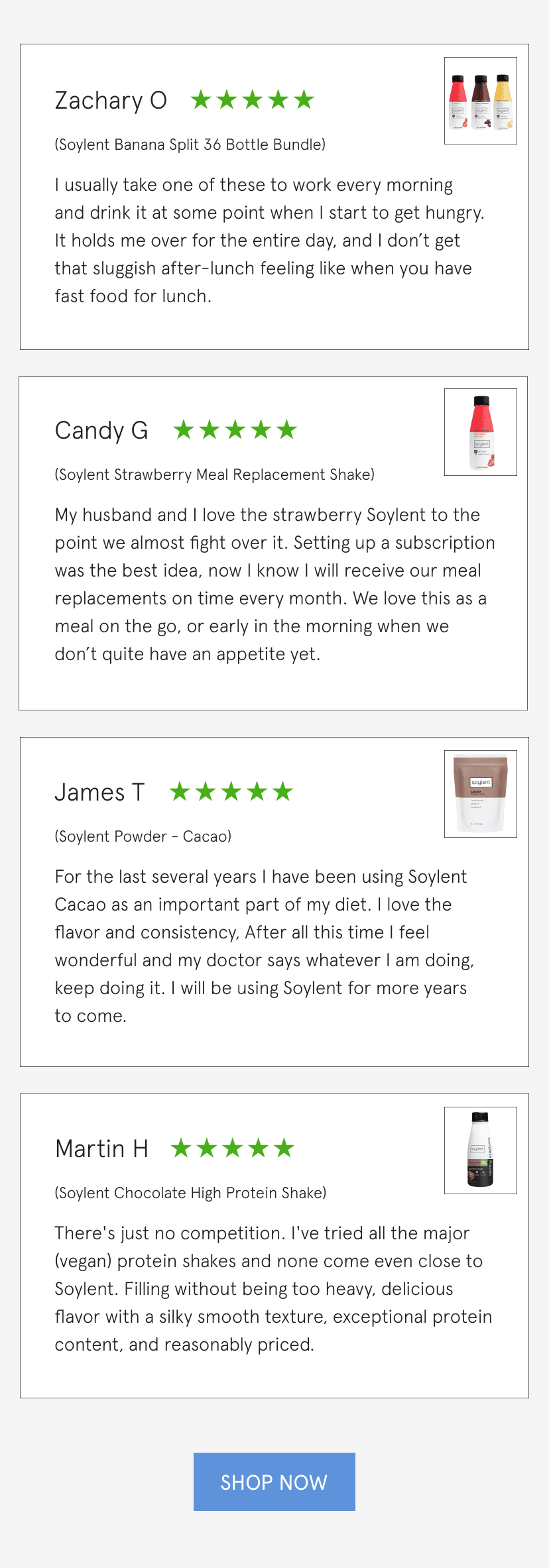 5 star reviews from happy soylent customers