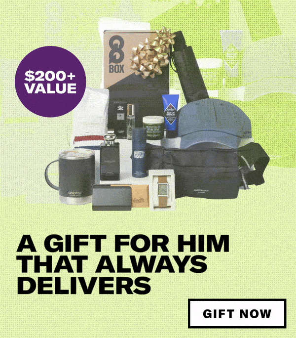 A GIFT FOR HIM THAT ALWAYS DELIVERS | Surprise the guys you love with a GQ Box subscription. Each seasonal box is packed with GQ editors-approved, stylish must-haves. | $200+ Value | GIFT NOW