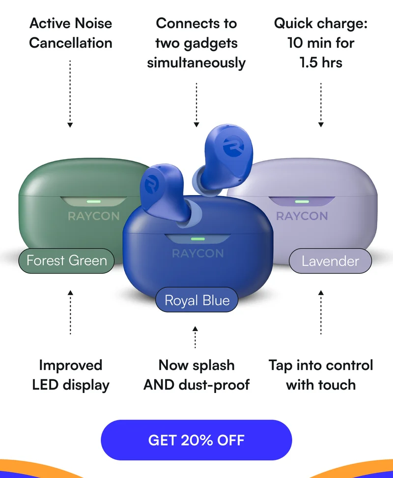 ✔️ Active Noise Cancellation ✔️ Connects to two gadgets simultaneously ✔️ Quick charge: 10 min for 1.5 hrs ✔️ Improved LED display ✔️ Now splash AND dust-proof ✔️ Tap into control with touch [ GET 20% OFF ]