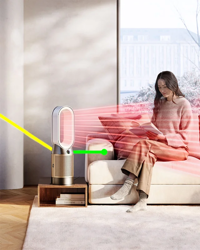 A person enjoying purified, heated airflow in a living space