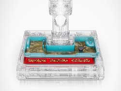 Cutaway of the Dyson Clean+Wash Hygiene showing the waste collection tray in the cleaner head.