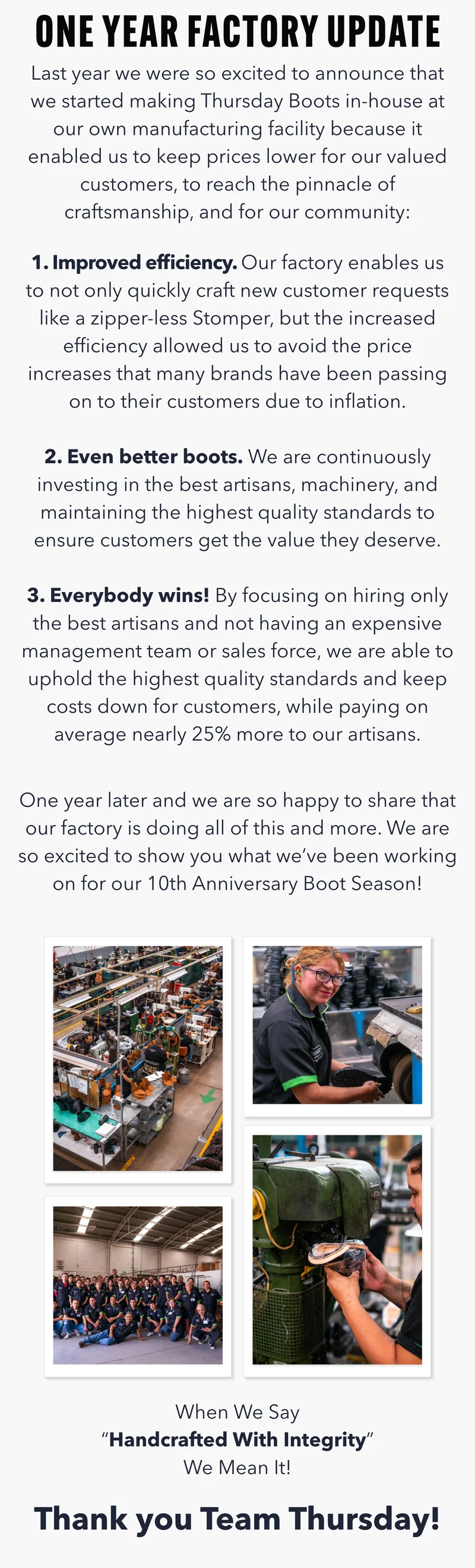 One Year Factory Update