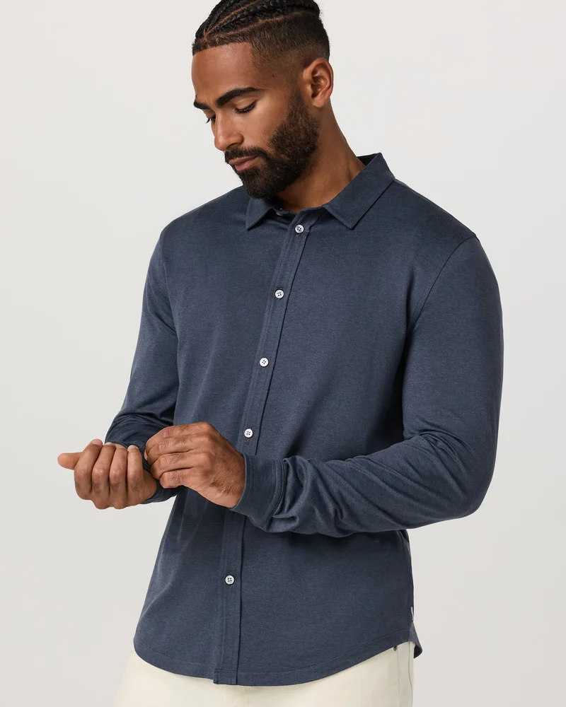 Image of Long Sleeve Ponto Button Down Shirt | Azure Heather
