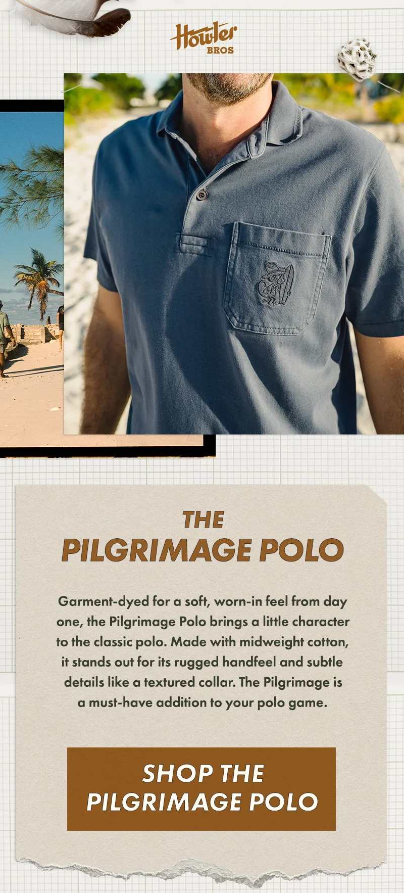 Garment-dyed for a soft, worn-in feel from day one, the Pilgrimage Polo brings a little character to the classic polo. Made with midweight cotton, it stands out for its rugged handfeel and subtle details like a textured collar. The Pilgrimage is a must-have addition to your polo game.