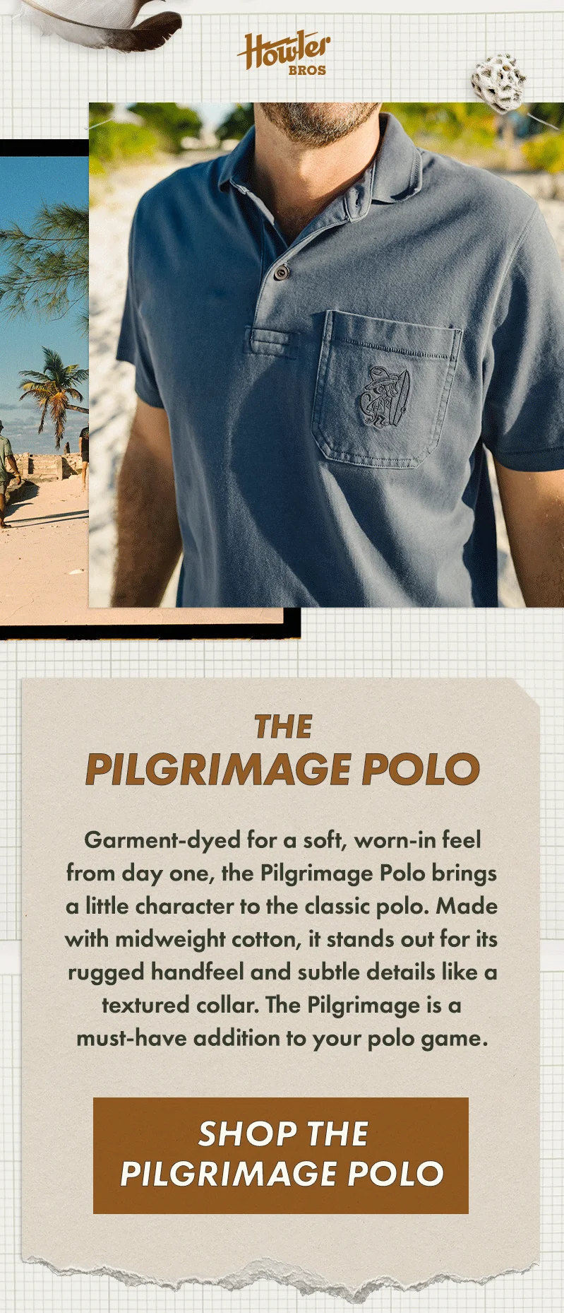 Garment-dyed for a soft, worn-in feel from day one, the Pilgrimage Polo brings a little character to the classic polo. Made with midweight cotton, it stands out for its rugged handfeel and subtle details like a textured collar. The Pilgrimage is a must-have addition to your polo game.