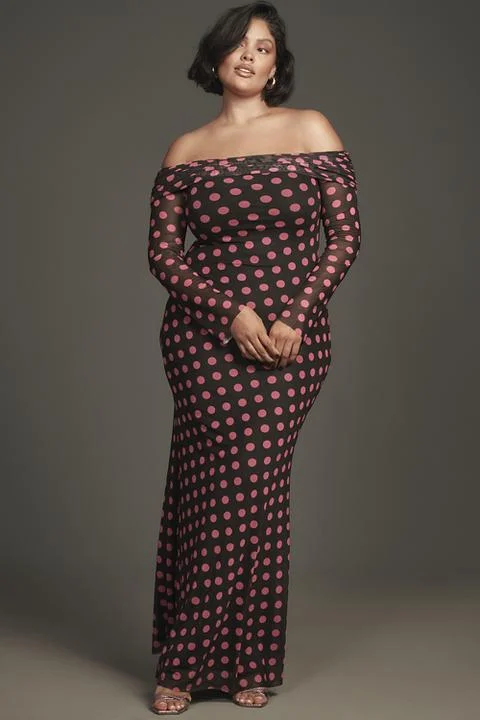 AFRM Long-Sleeve Off-The-Shoulder Mesh Maxi Dress